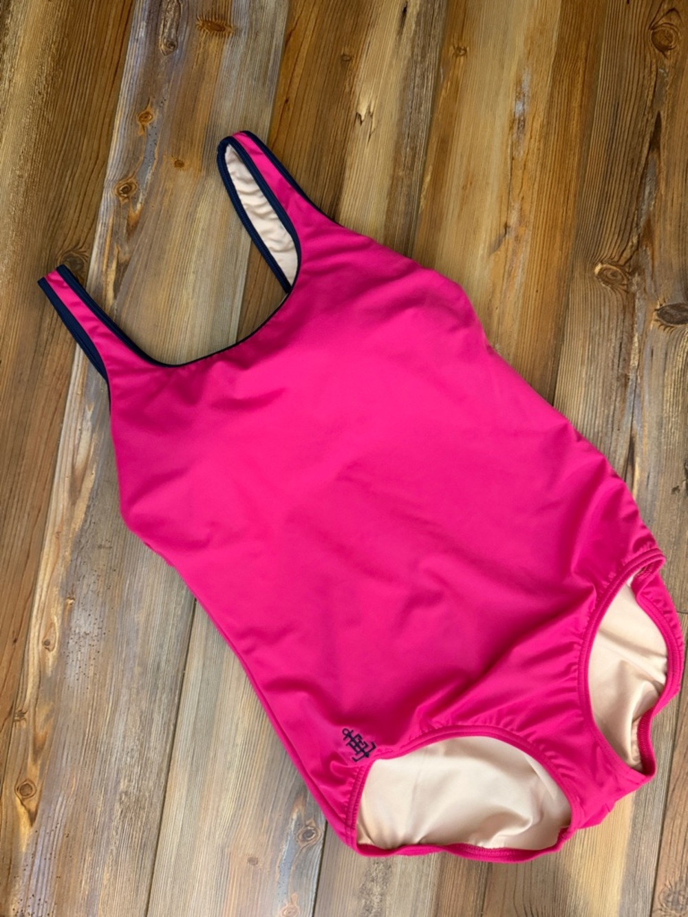 Lands' End Bright Pink One-Piece Swimsuit with Navy Trim